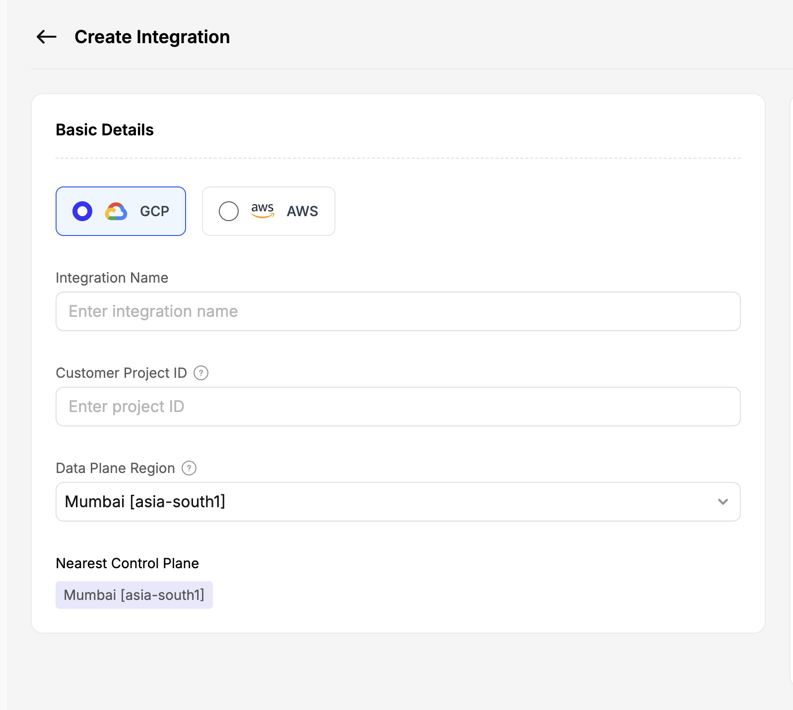 Create Integration - Provider Selection