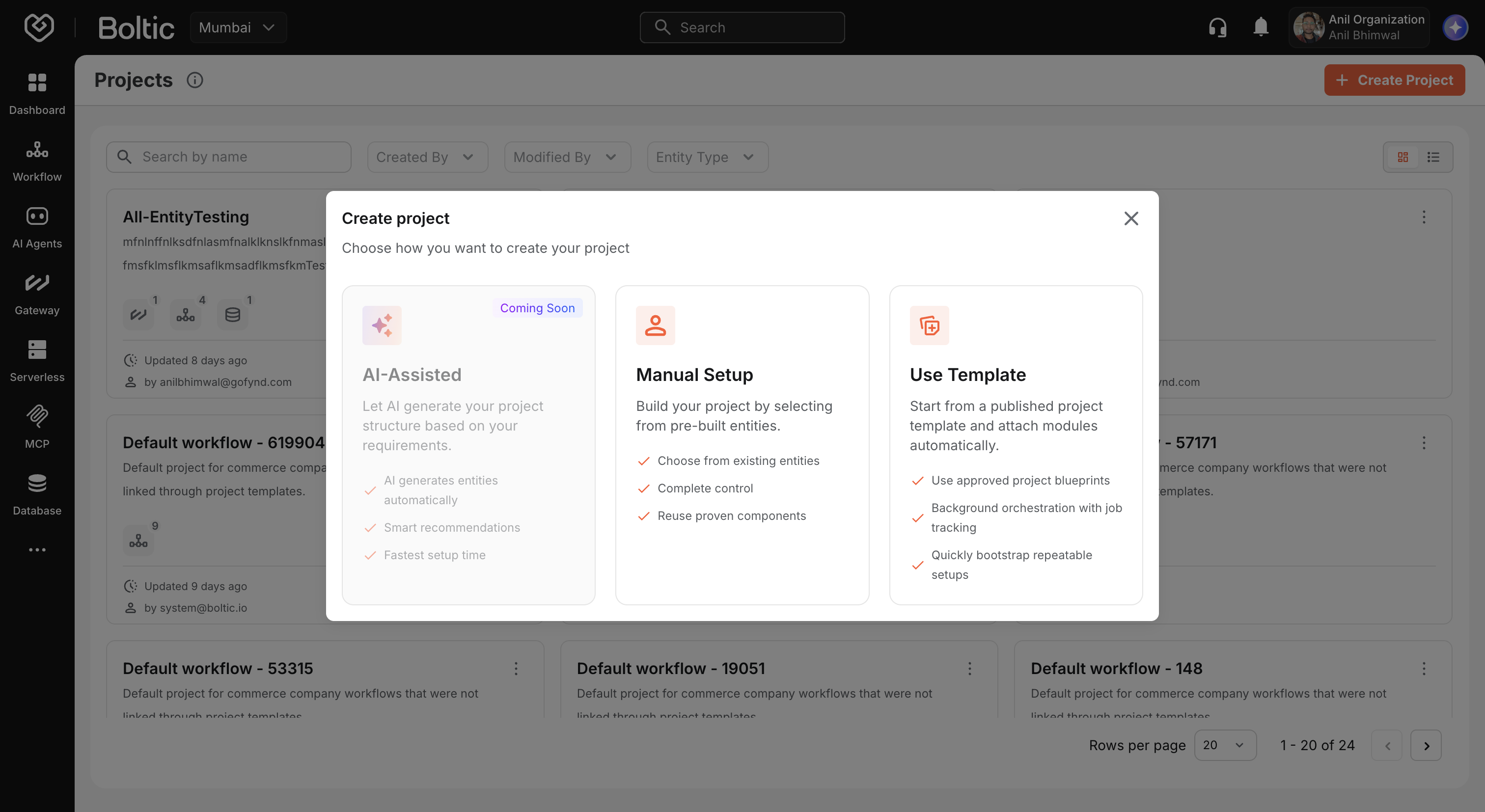 Create project options