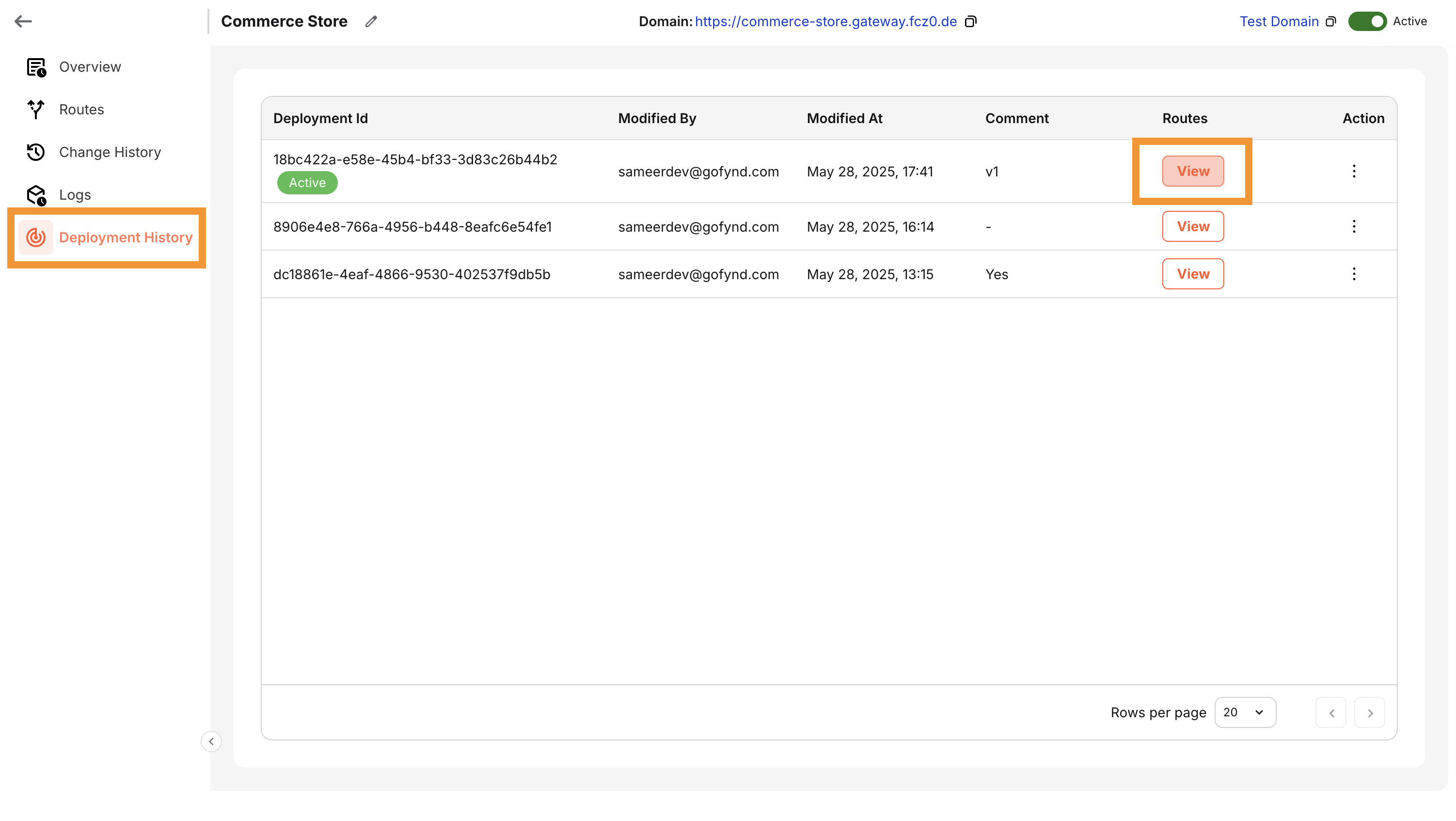 View deployments
