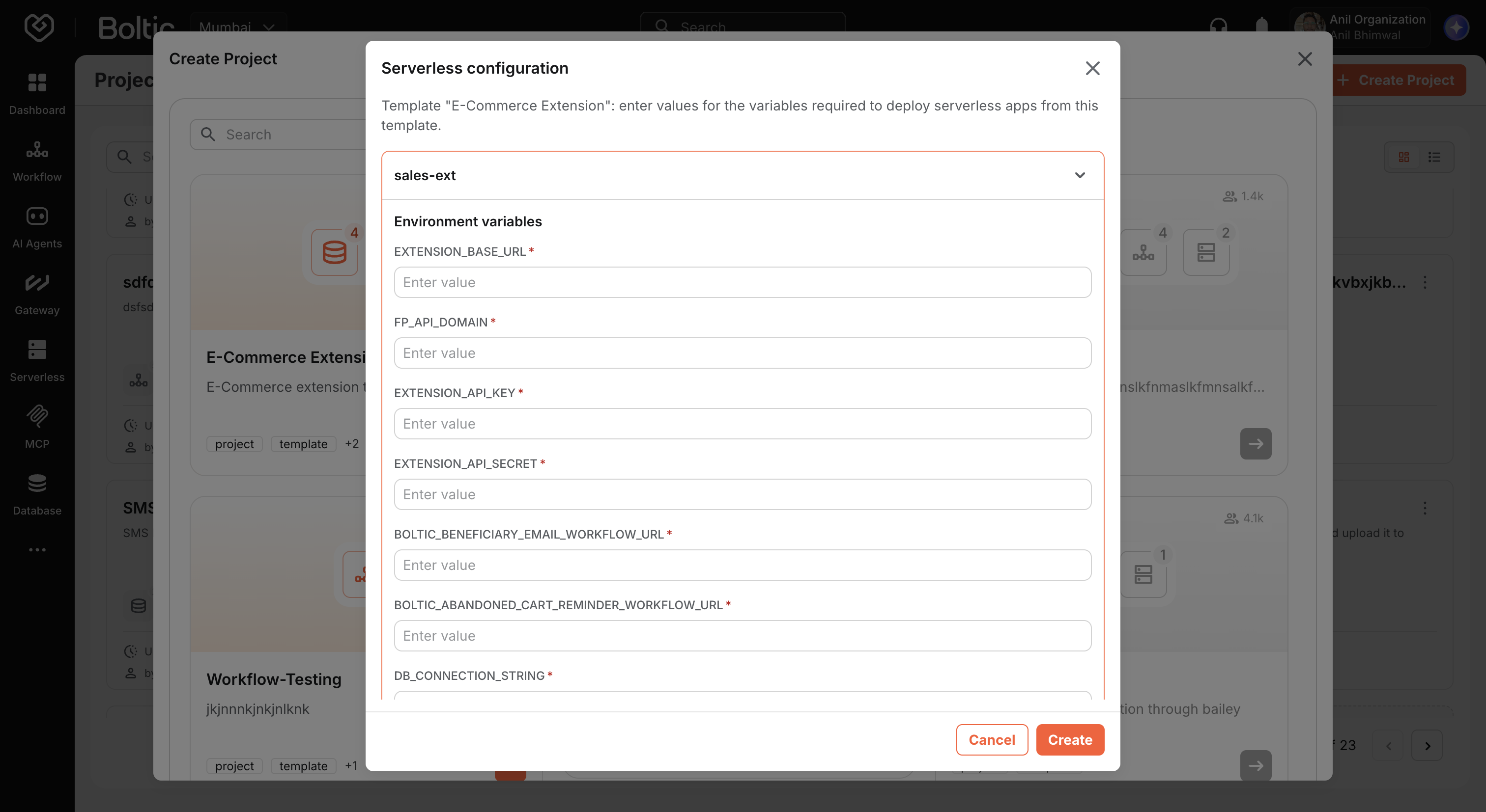 Environment variables during project creation