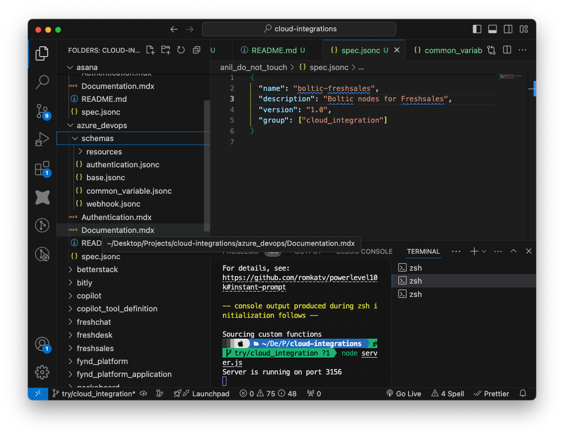 Cloud integrations folder Screenshot