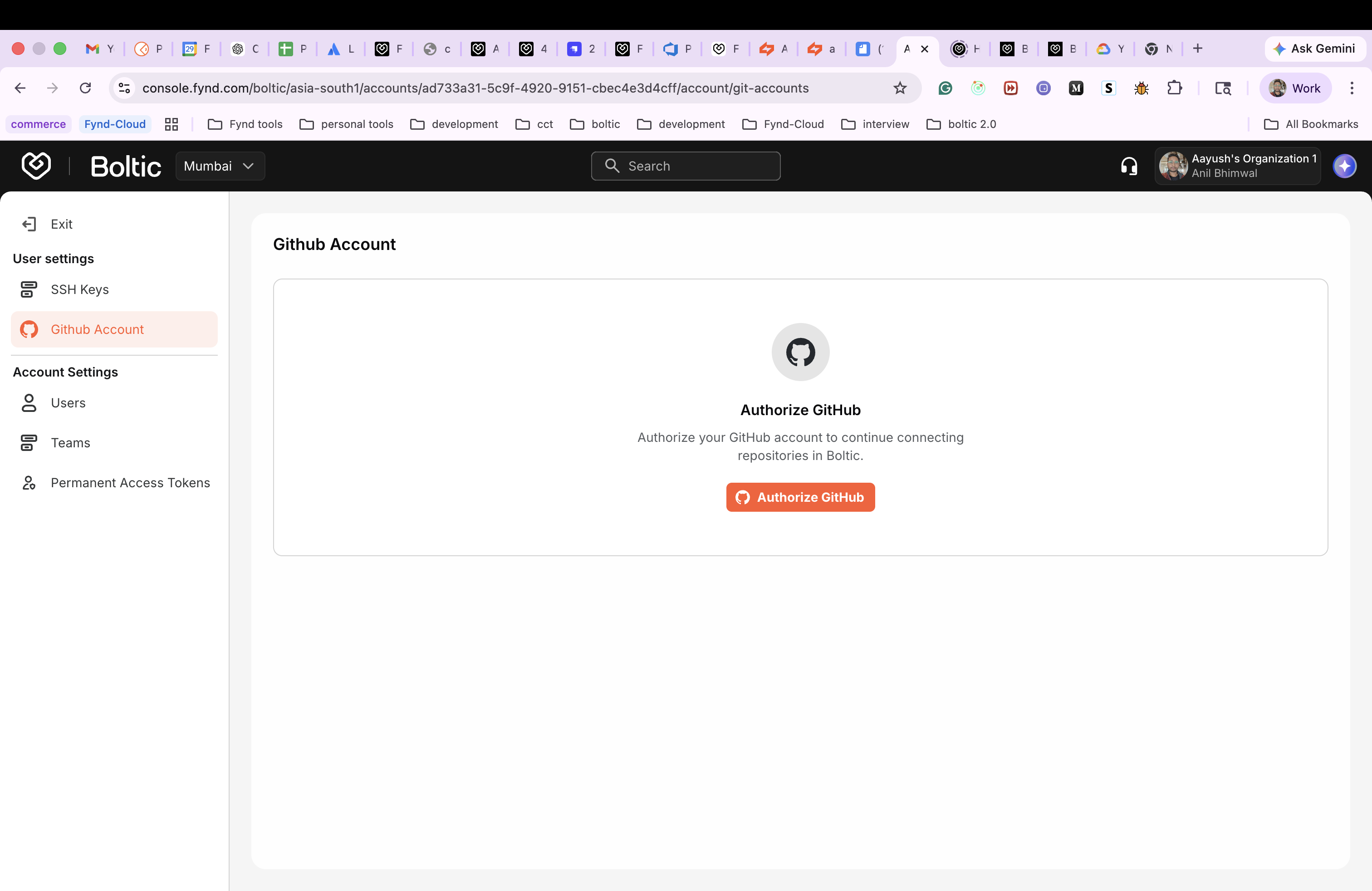 GitHub Account tab