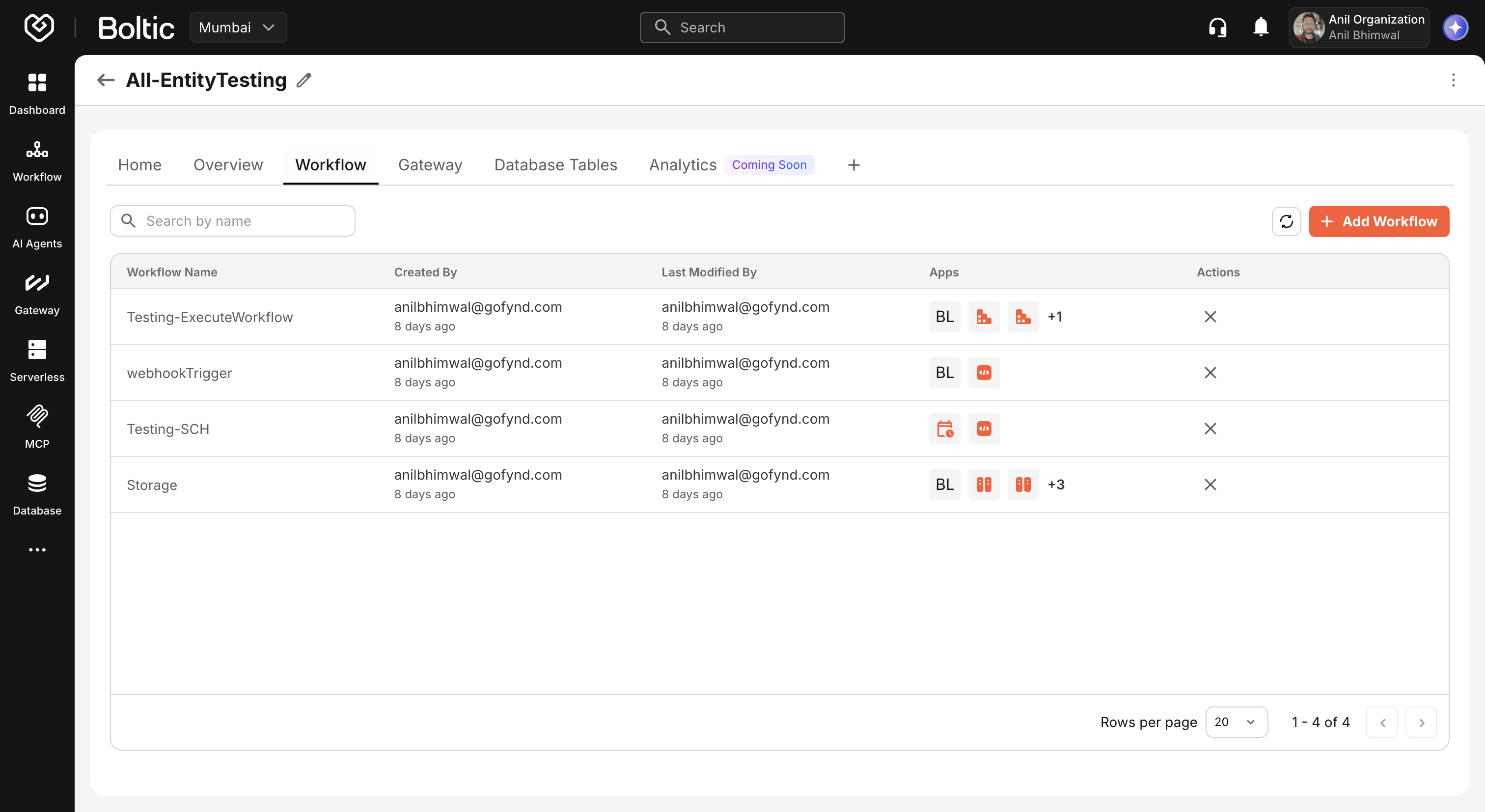 Project attached workflows