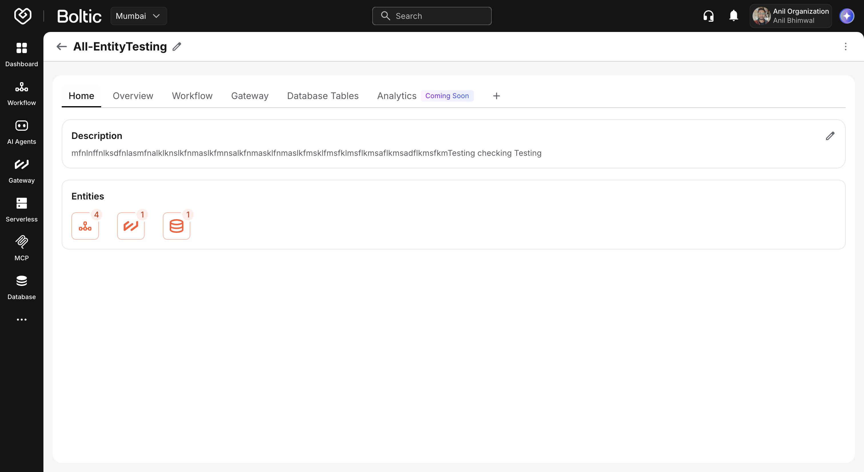 Projects home tab