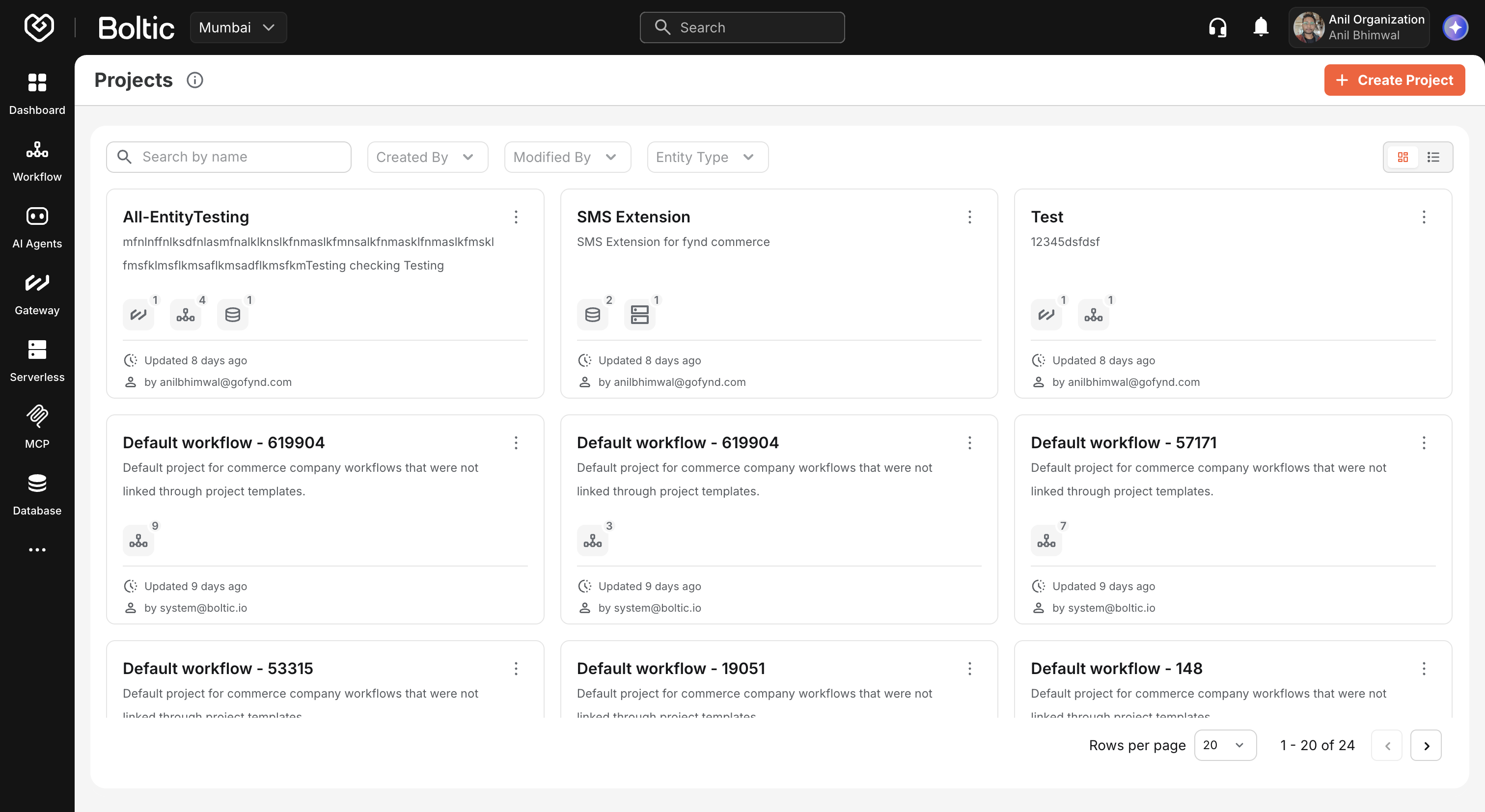 Projects listing