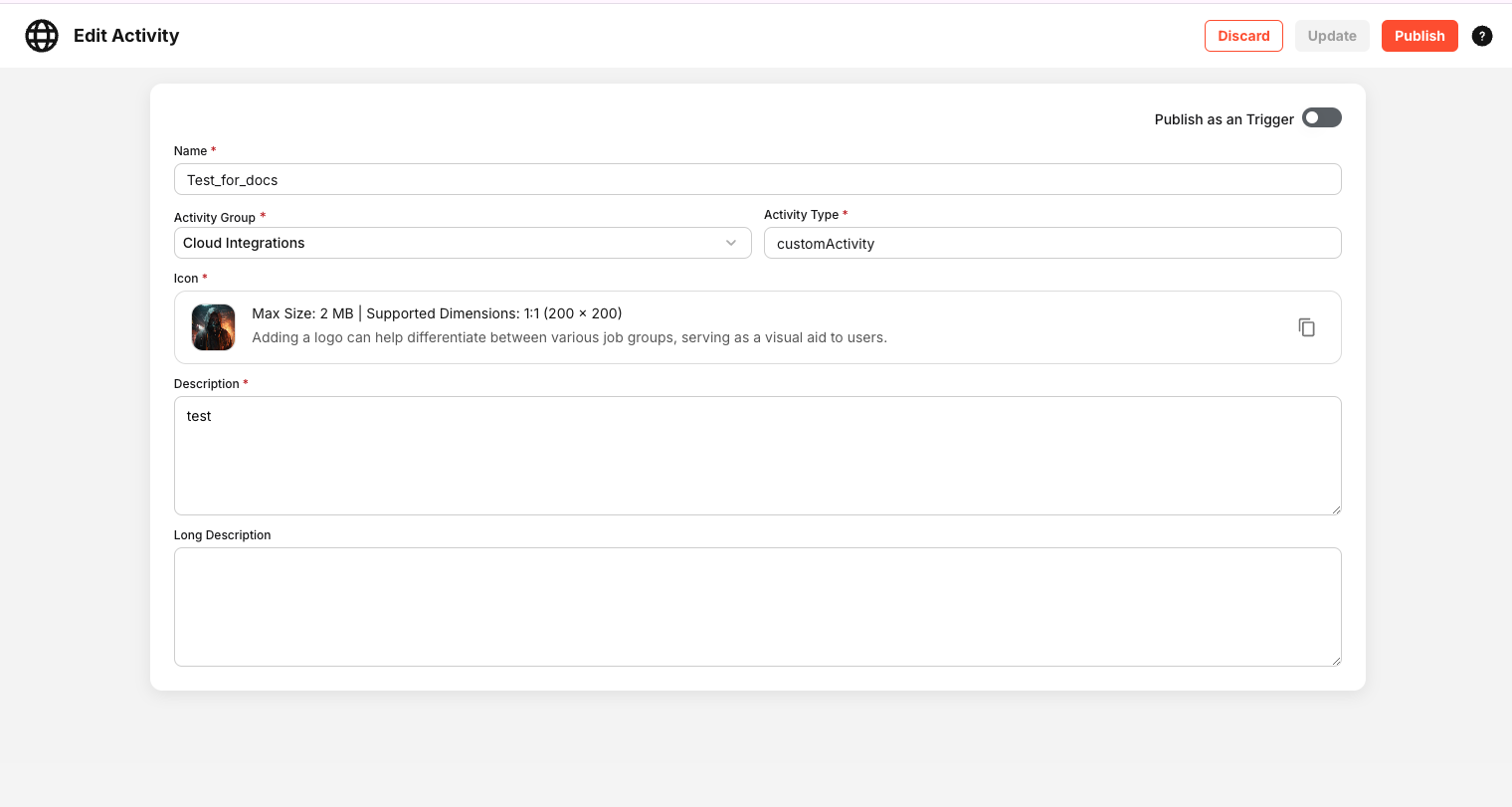 Admin panel form publish Screenshot