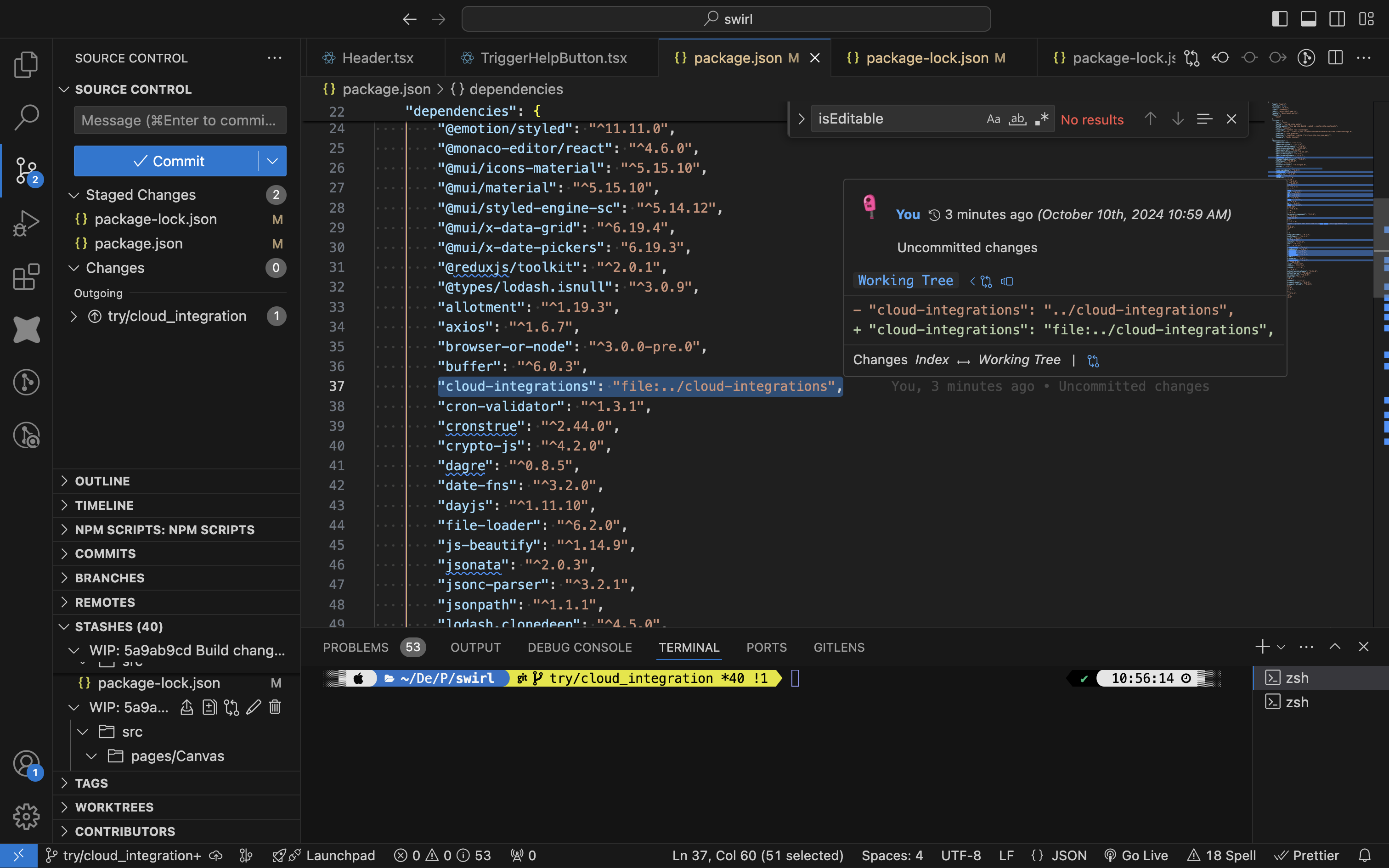 Swirl package.json file Screenshot