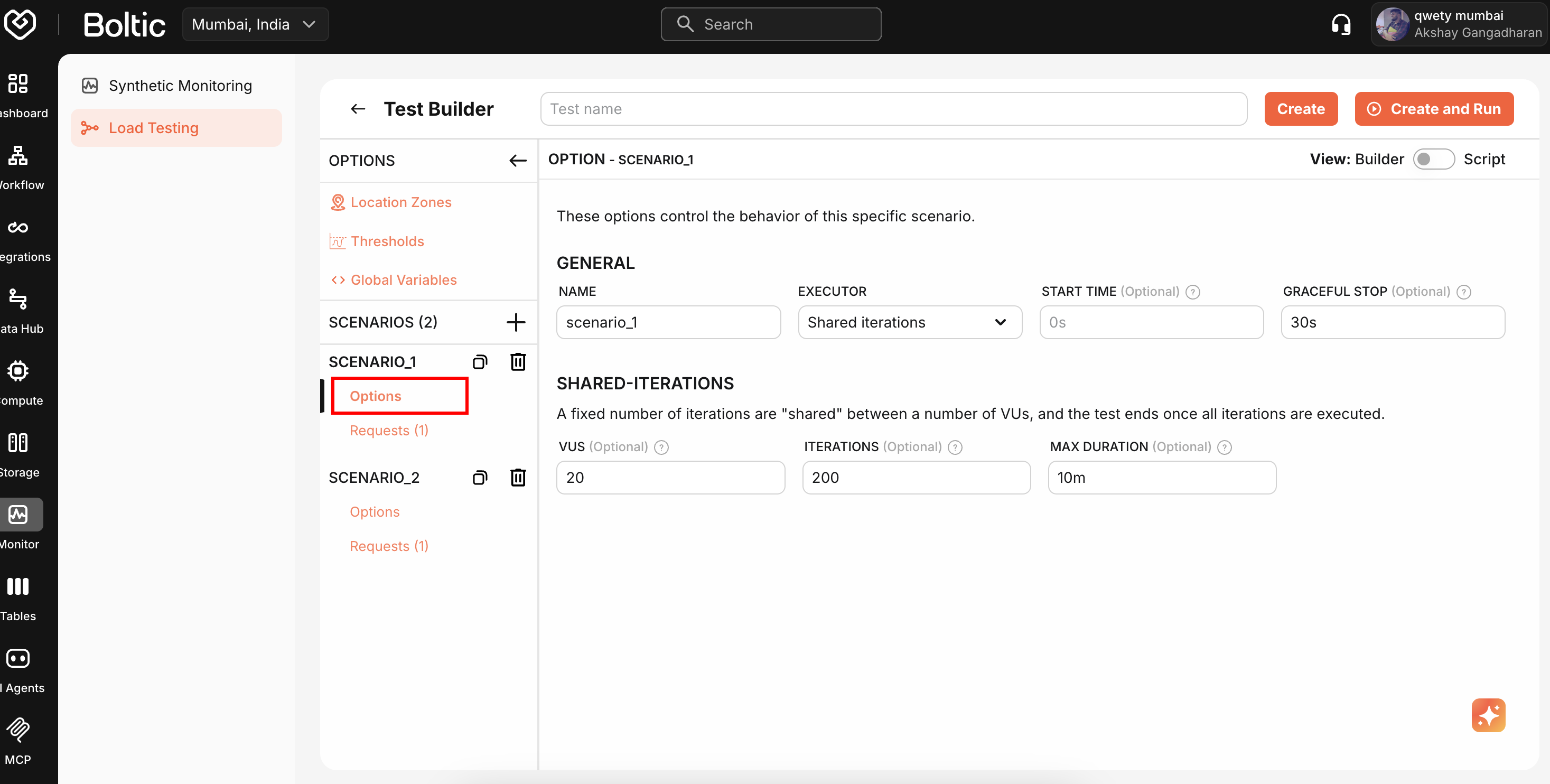 Test Builder Options