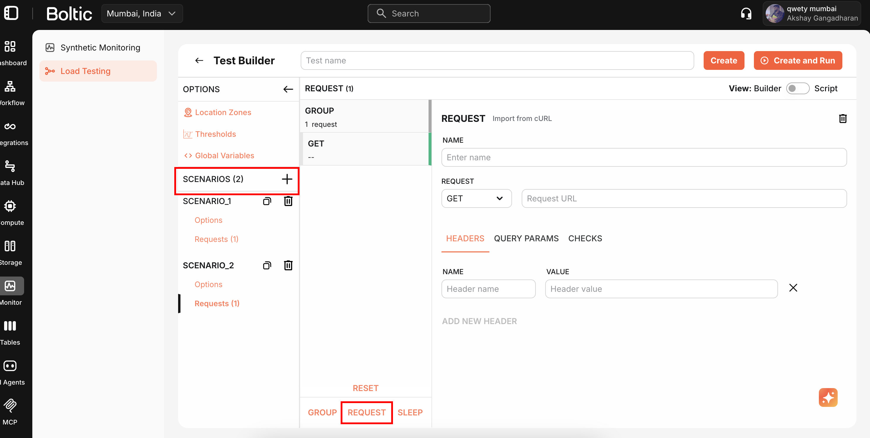 Test Builder Request Scenario