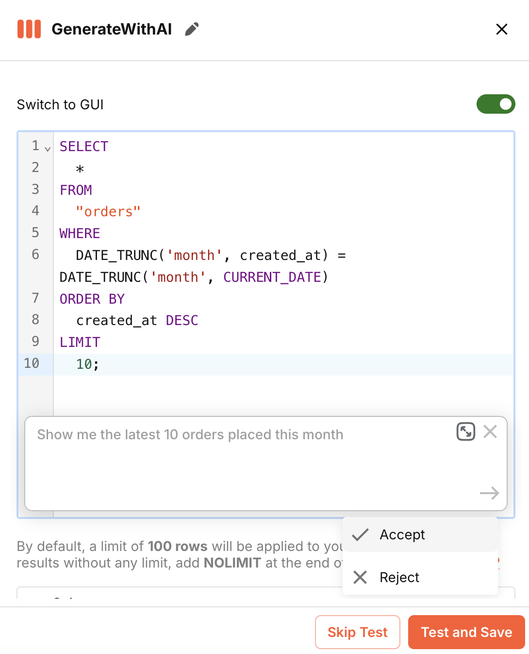 Generate SQL with AI