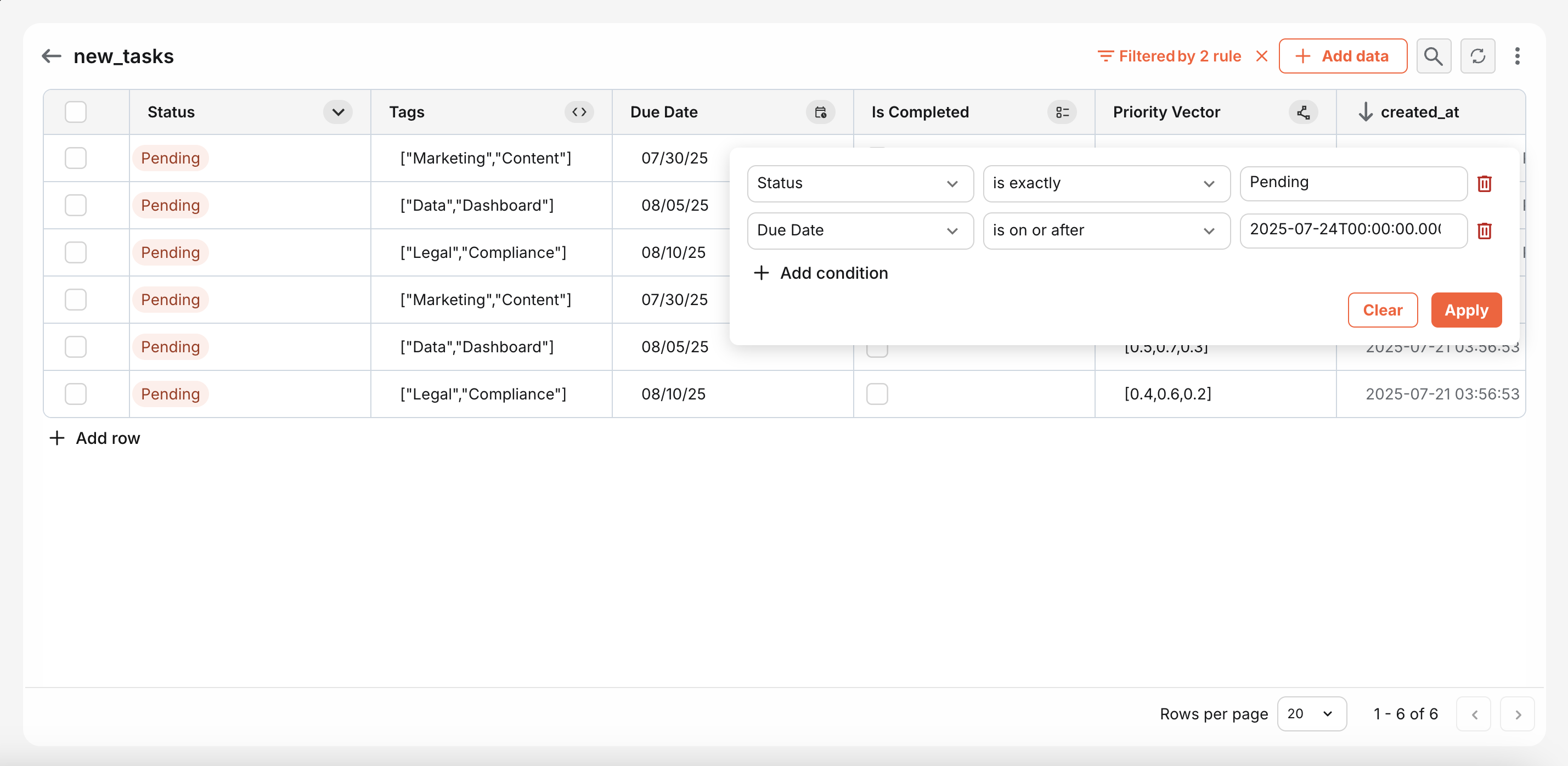 Filter rows before export