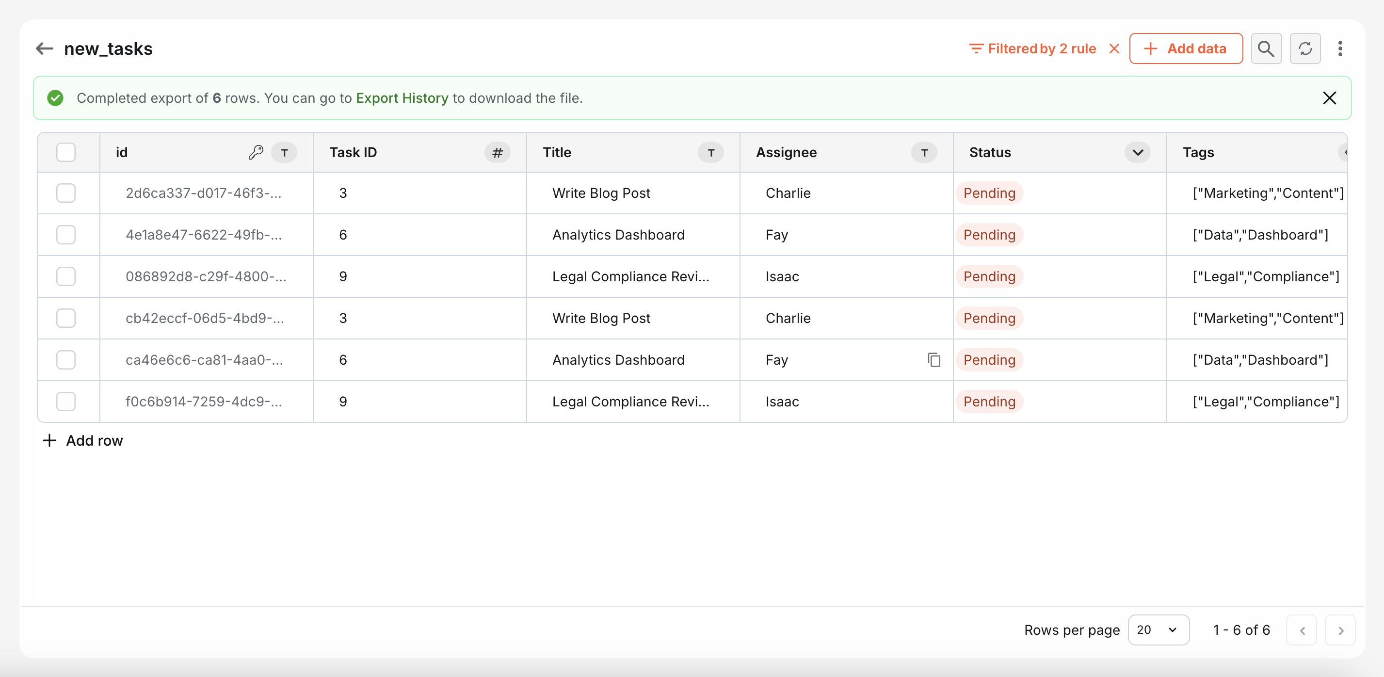 Export notification