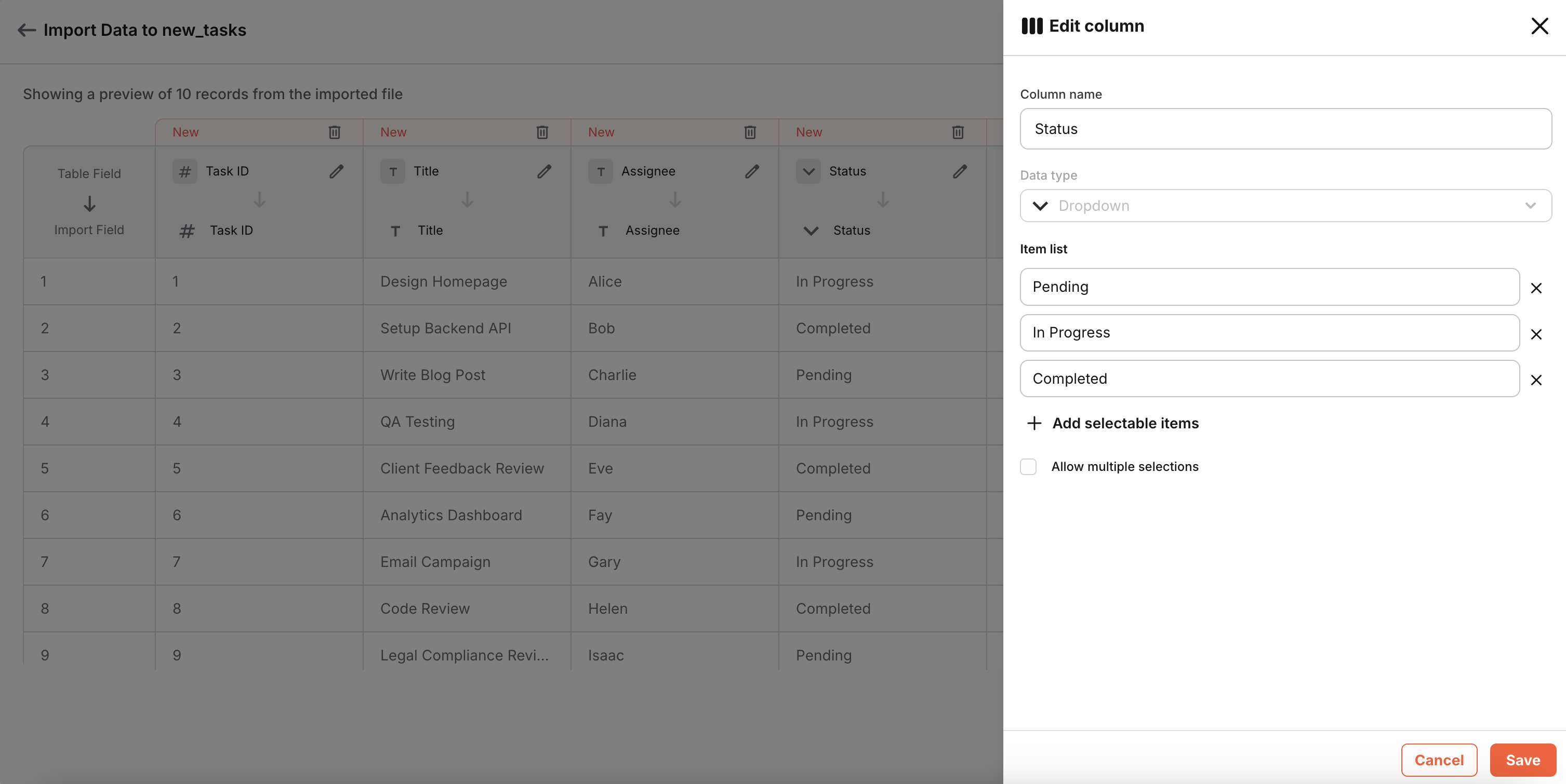 Edit column in preview