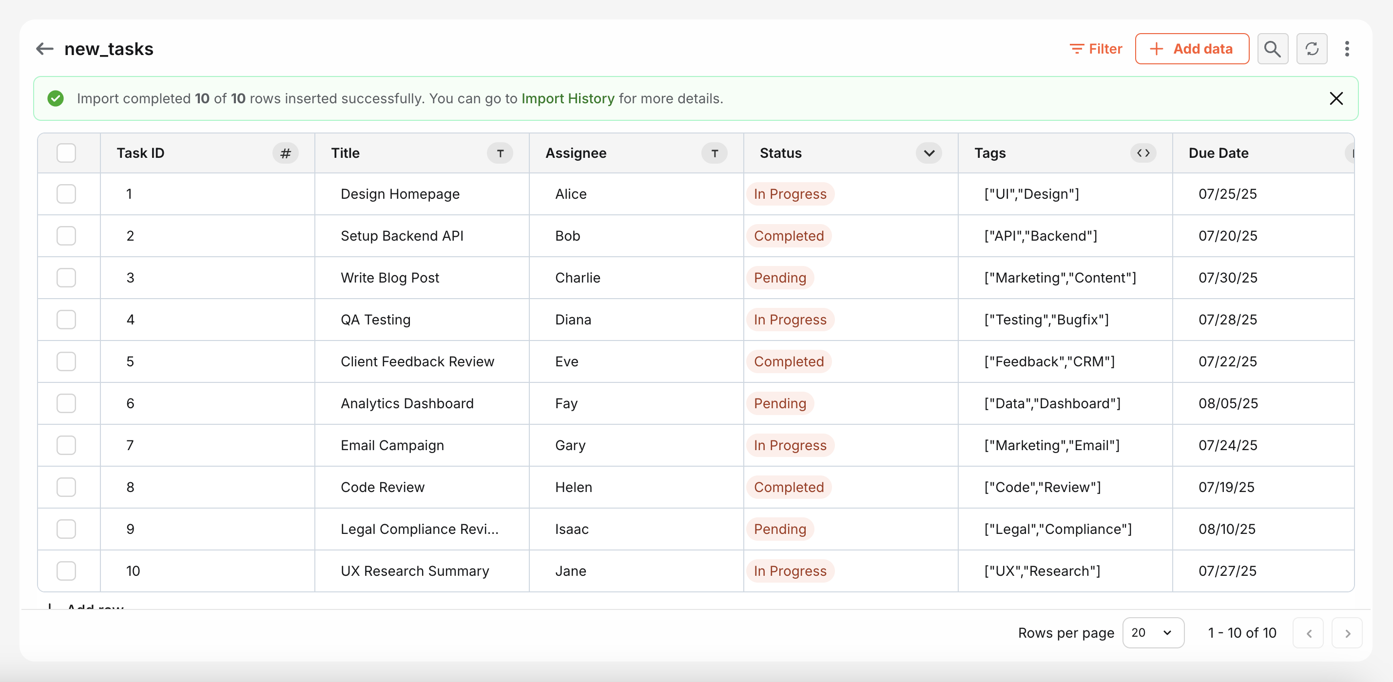 Import notification