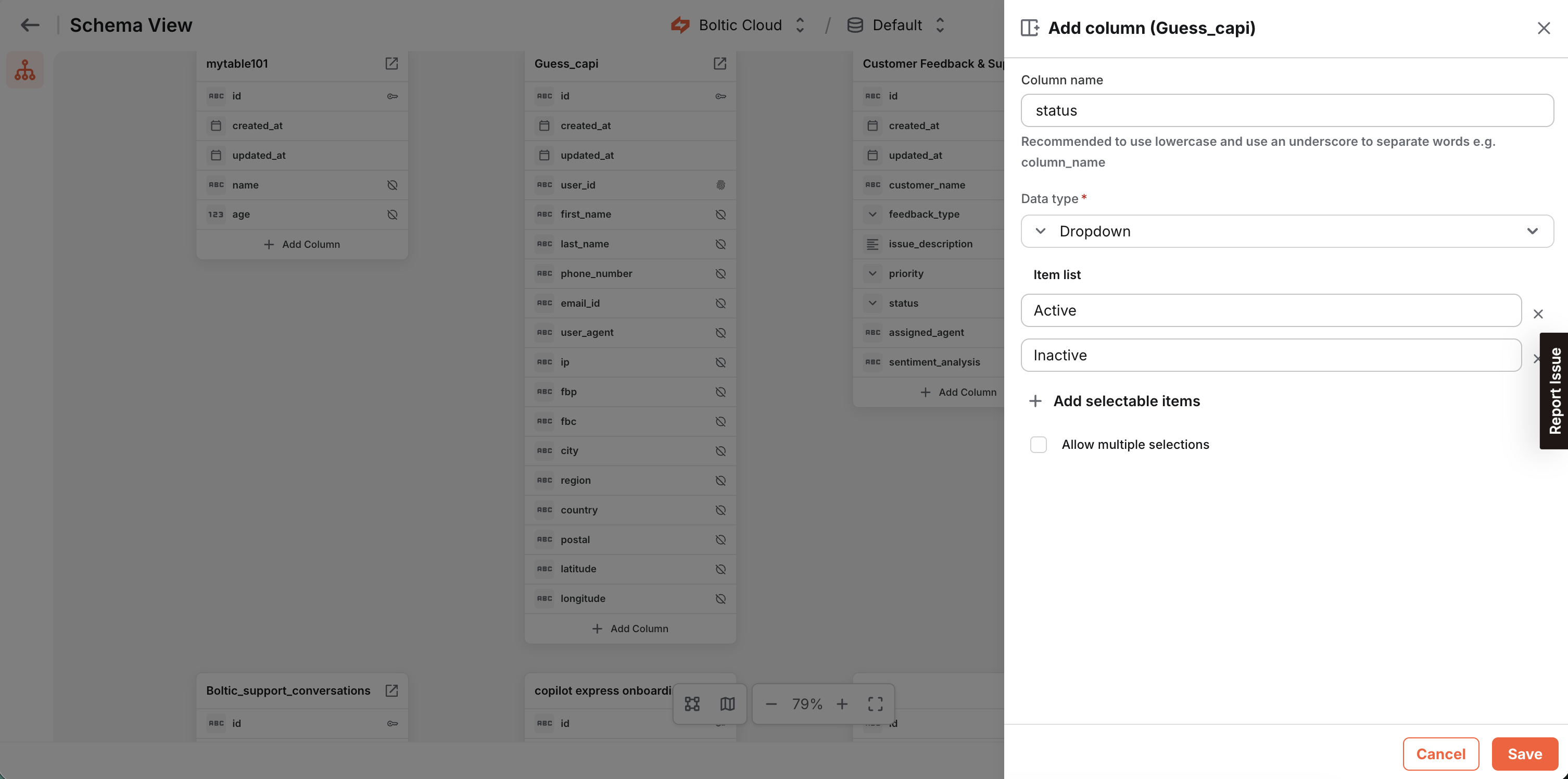 Adding a column via Schema View