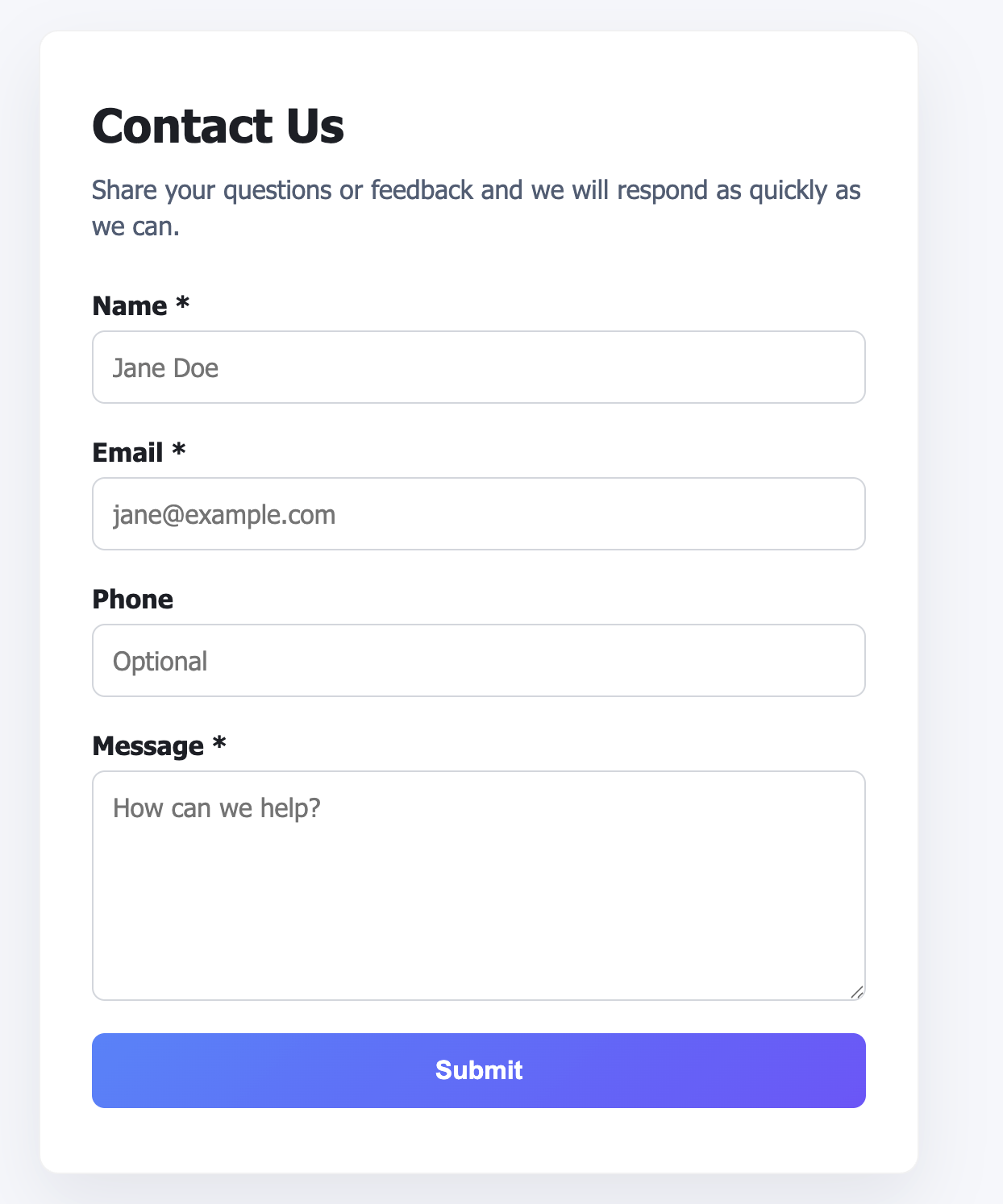 Contact Us form example