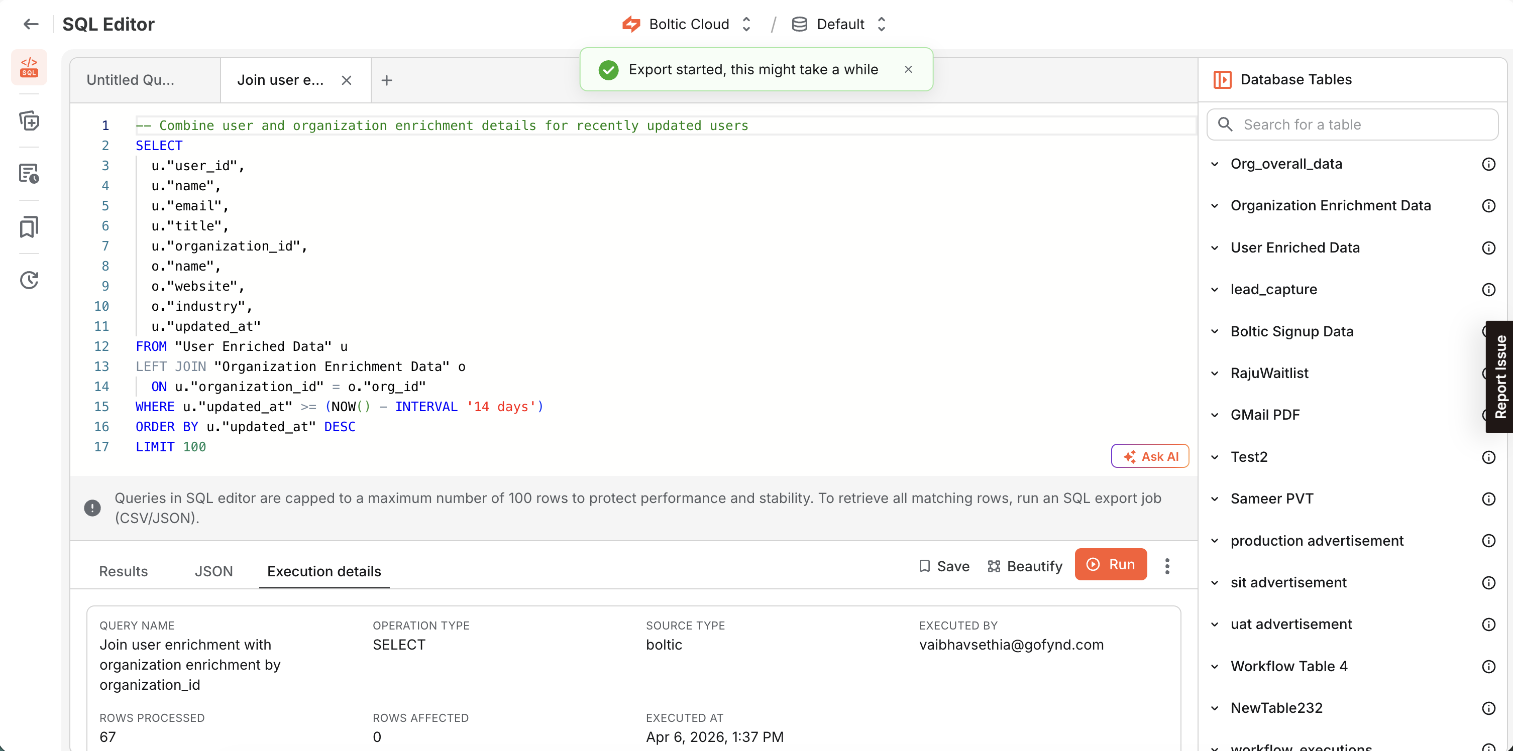Exporting SQL results as a CSV