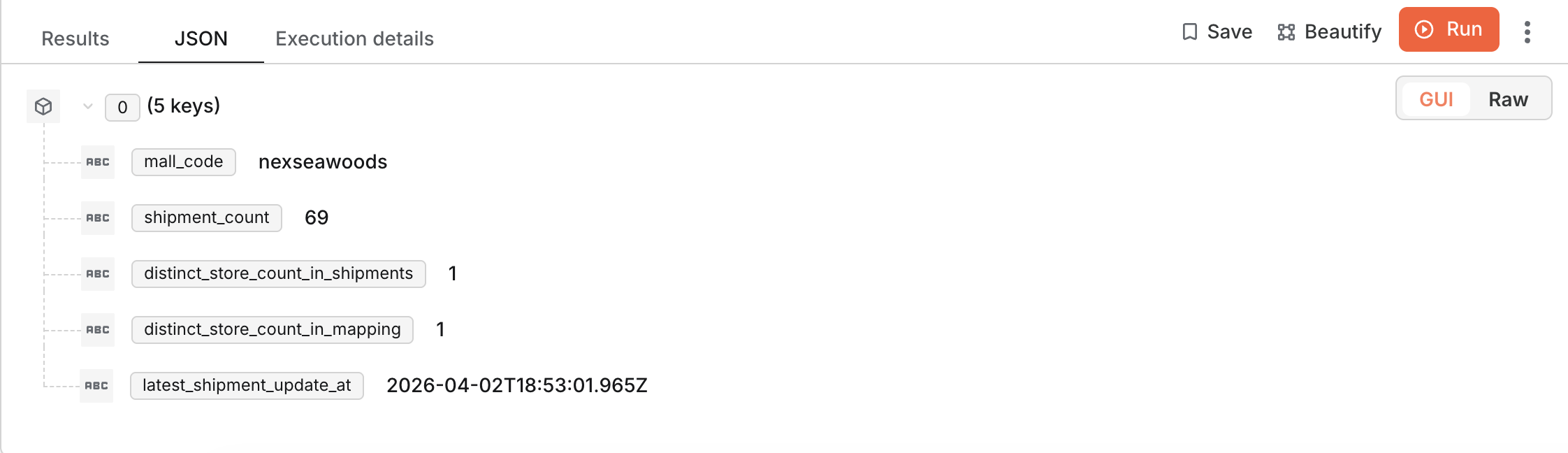 Query results in JSON GUI view
