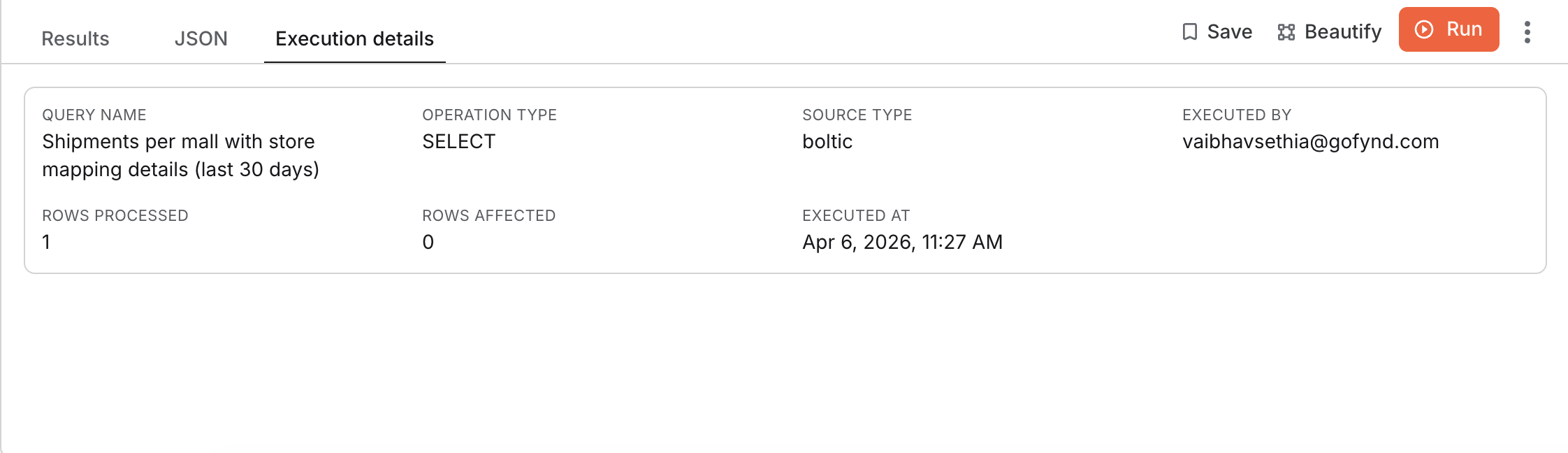 Query execution details